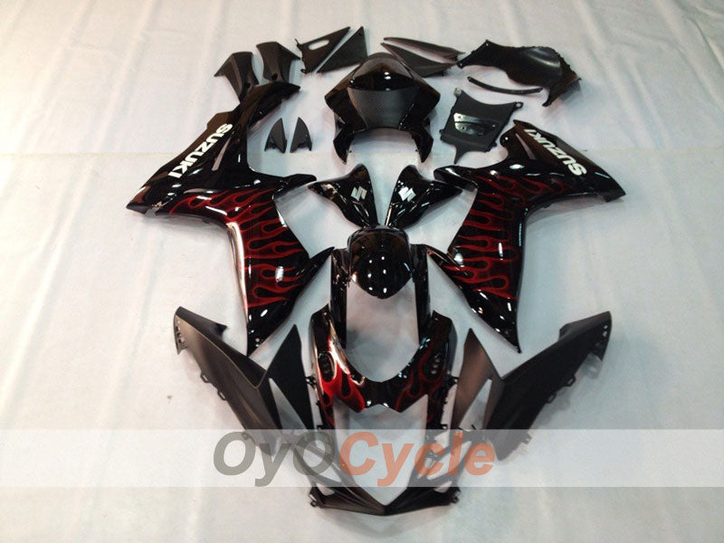 Injection Fairing kit for 11-26 GSX R600 - Red, Black - Flame #OYO87901684 Main image