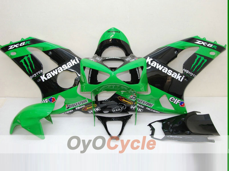 Injection Fairing kit for 03-04 NINJA ZX-6R - Green, Black - Monster #OYO87901807 Main image