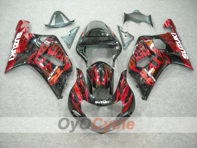 Injection Fairing kit for 01-03 GSX R600 - Red, Black - Flame #OYO87901041