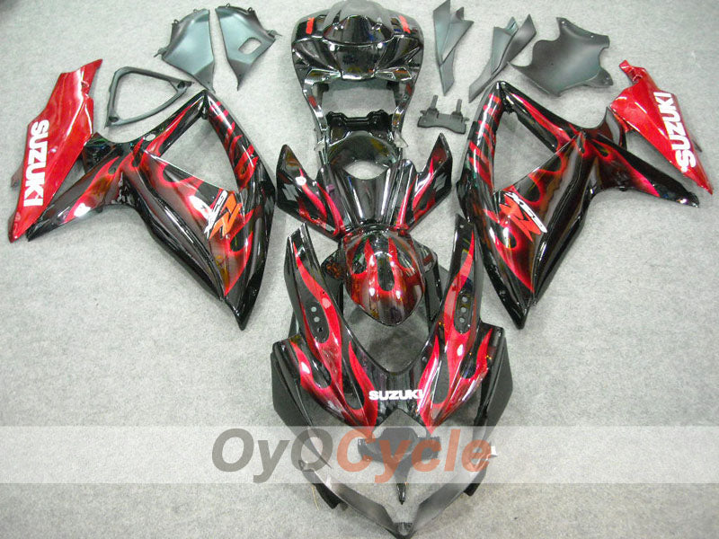Injection Fairing kit for 08-10 GSX R750 - Red, Black - Flame #OYO87901429