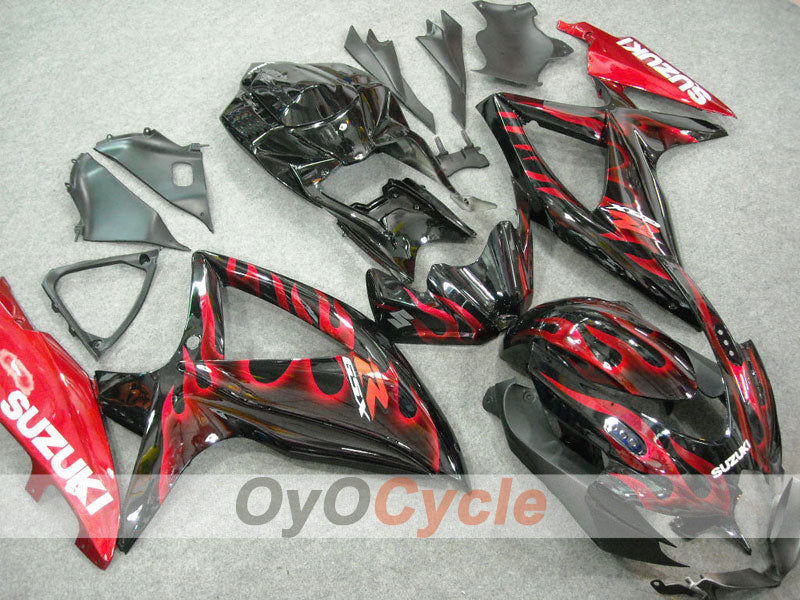 Injection Fairing kit for 08-10 GSX R600 - Red, Black - Flame #OYO87901626 Main image