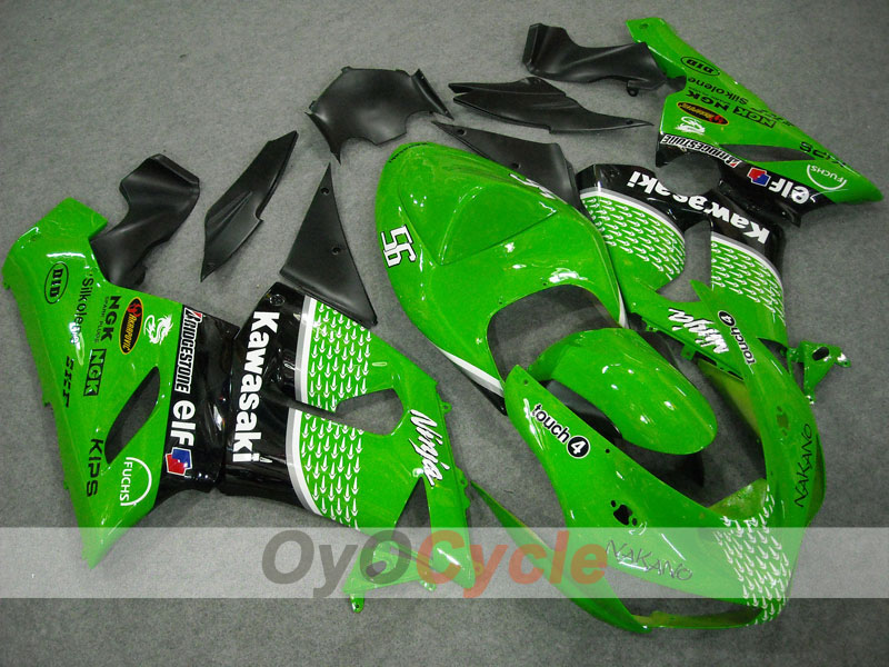 Injection Fairing kit for 05-06 NINJA ZX-6R - Green, Black - Nakano #OYO87901885