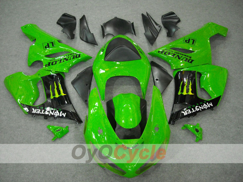 Injection Fairing kit for 05-06 NINJA ZX-6R - Green, Black - Monster #OYO87901873