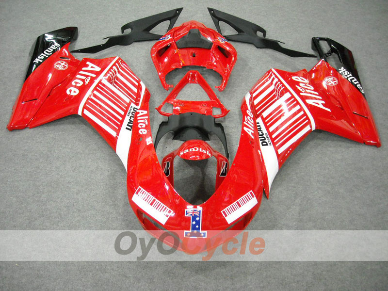 Injection Fairing kit for 08-13 Ducati 848 - Red, Black - Alice #OYO87902174