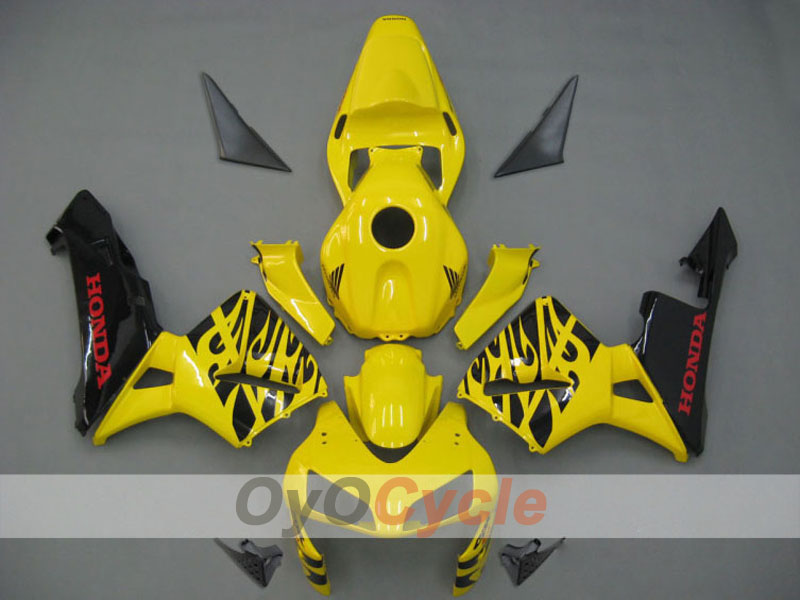 Injection Fairing kit for 03-04 CBR600RR - Yellow, Black - Flame #OYO87902513 Main image