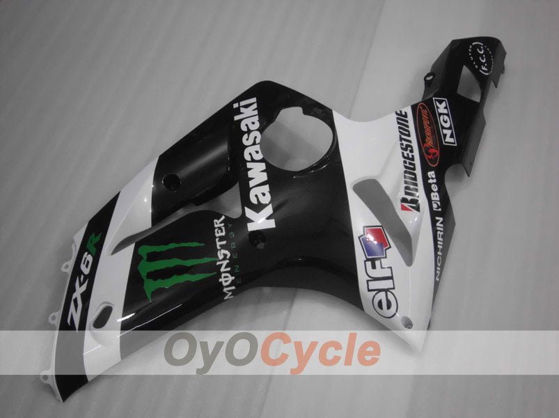 Injection Fairing kit for 03-04 NINJA ZX-6R - White, Black - Monster #OYO87901810