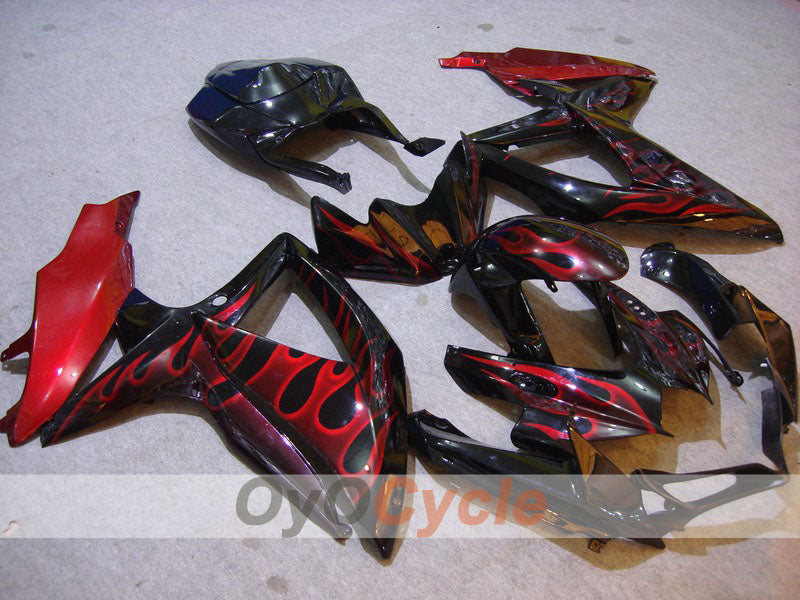 Injection Fairing kit for 08-10 GSX R750 - Red, Black - Flame #OYO87901442