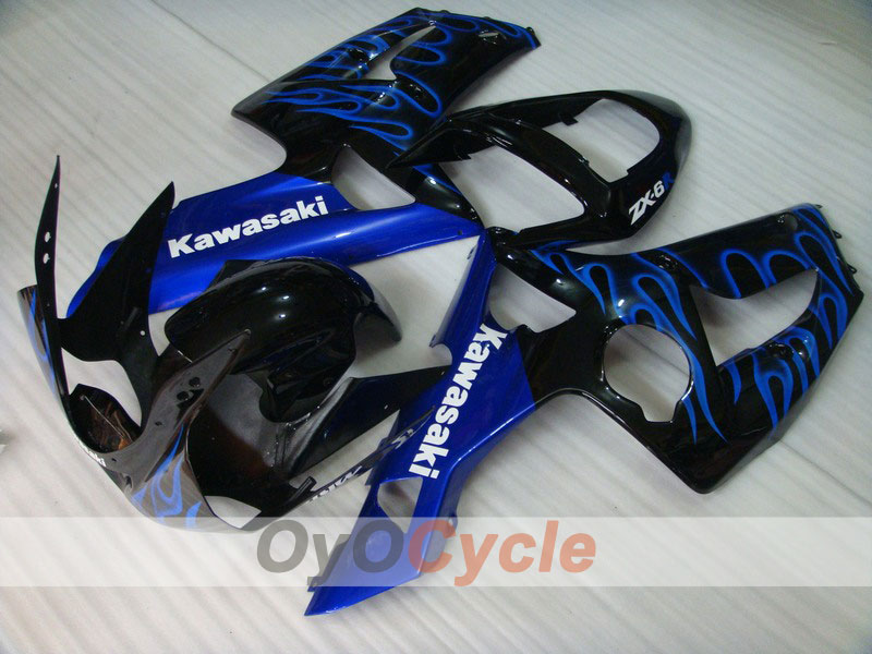Injection Fairing kit for 03-04 NINJA ZX-6R - Blue, Black - Flame #OYO87901801 Main image