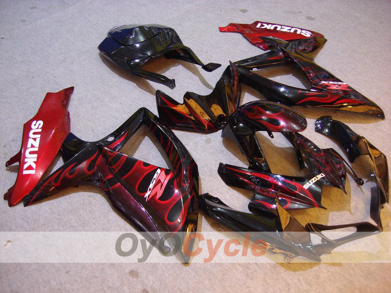 Injection Fairing kit for 08-10 GSX R750 - Red, Black - Flame #OYO87901444