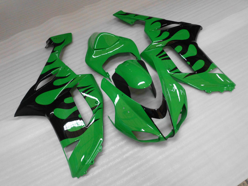 Injection Fairing kit for 07-08 NINJA ZX-6R - Green, Black - Flame #OYO87901931 Main image