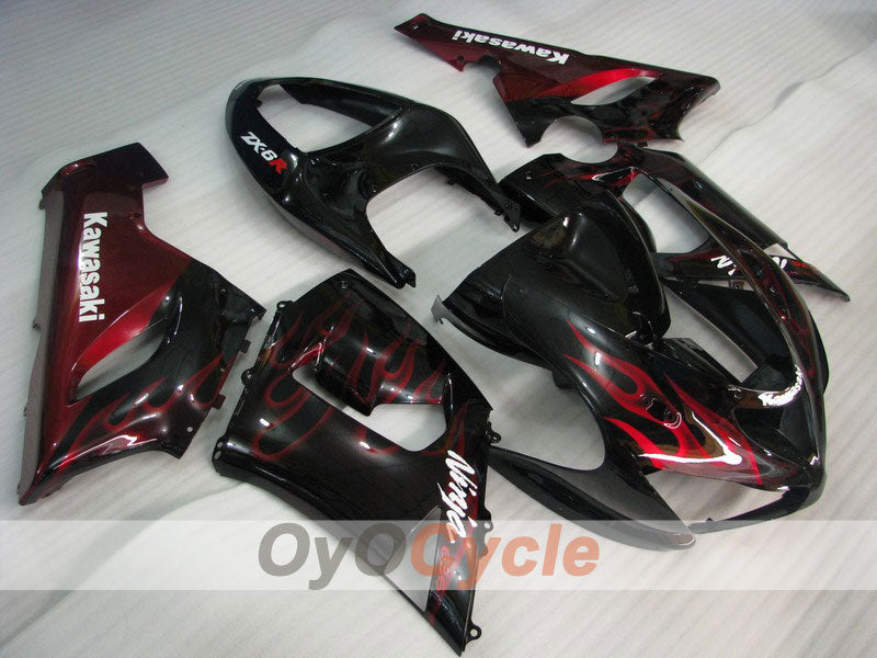 Injection Fairing kit for 05-06 NINJA ZX-6R - Red, Black - Flame #OYO87901868