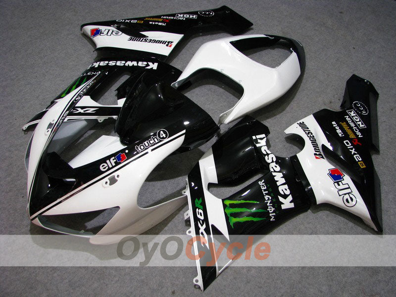Injection Fairing kit for 05-06 NINJA ZX-6R - White, Black - Monster #OYO87901881 Main image
