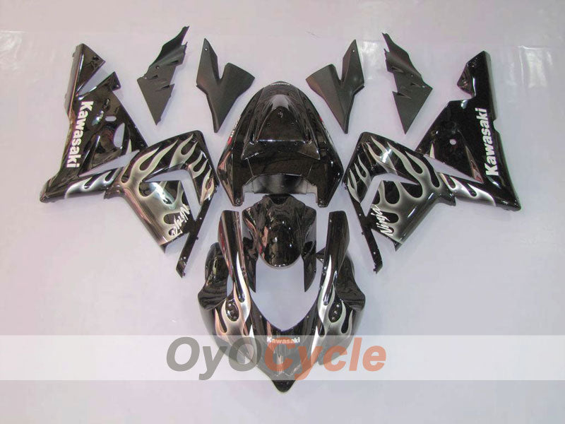 Injection Fairing kit for 04-05 NINJA ZX-10R - Black, Silver - Flame #OYO87902819