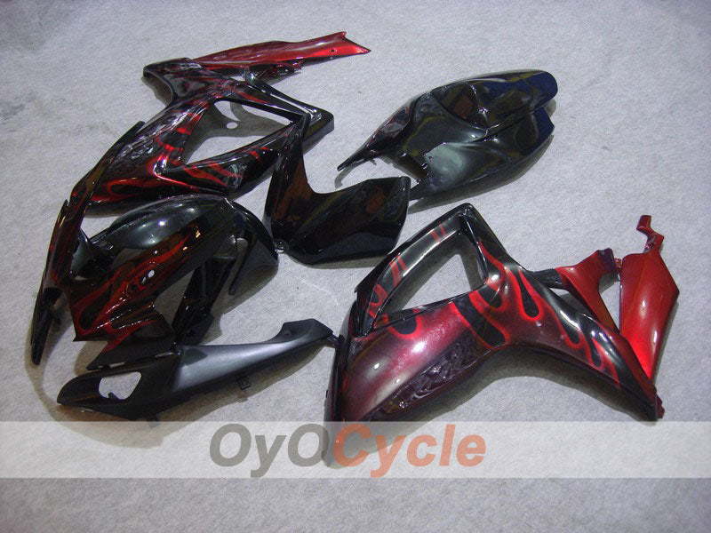 Injection Fairing kit for 06-07 GSX R750 - Red, Black - Flame #OYO87901291 Main image