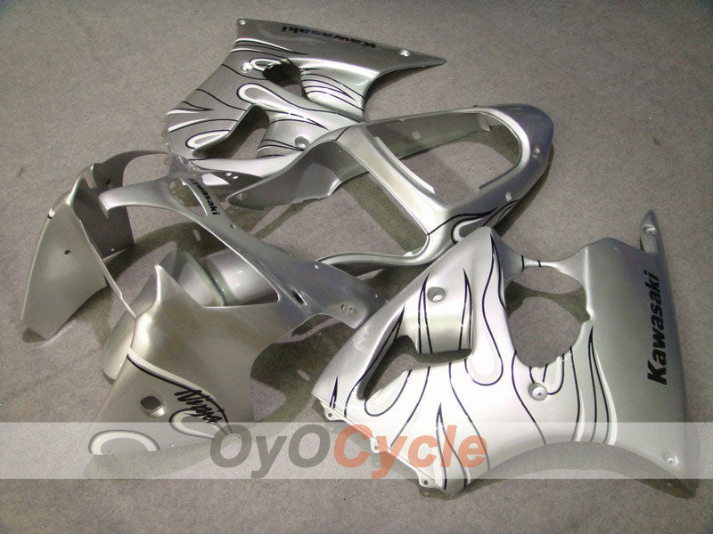 Injection Fairing kit for 00-02 NINJA ZX-6R - White, Silver - Flame #OYO87901710