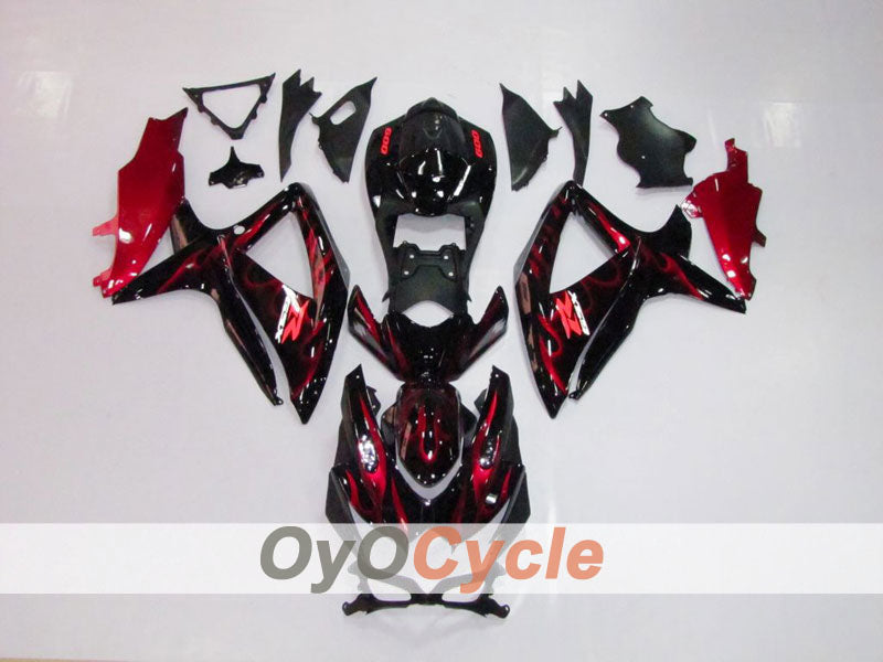 Injection Fairing kit for 08-10 GSX R600 - Red, Black - Flame #OYO87901624