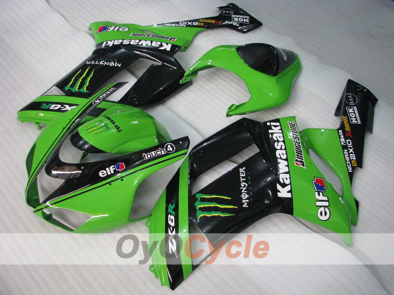 Injection Fairing kit for 07-08 NINJA ZX-6R - Green, Black - Monster #OYO87901961