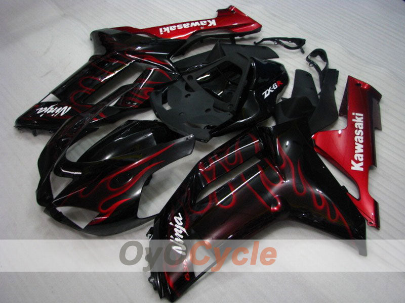 Injection Fairing kit for 07-08 NINJA ZX-6R - Red, Black - Flame #OYO87901937 Main image