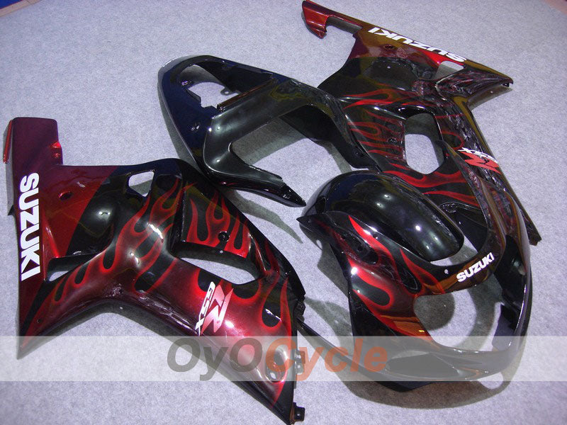 Injection Fairing kit for 01-03 GSX R600 - Red, Black - Flame #OYO87901047 Main image