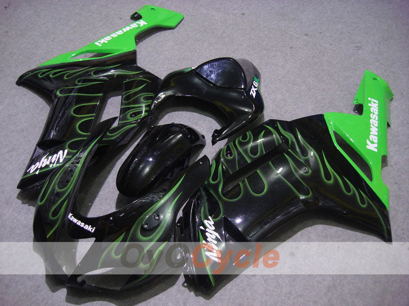 Injection Fairing kit for 07-08 NINJA ZX-6R - Green, Black - Flame #OYO87901940
