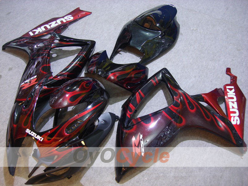 Injection Fairing kit for 06-07 GSX R750 - Red, Black - Flame #OYO87901294 Main image