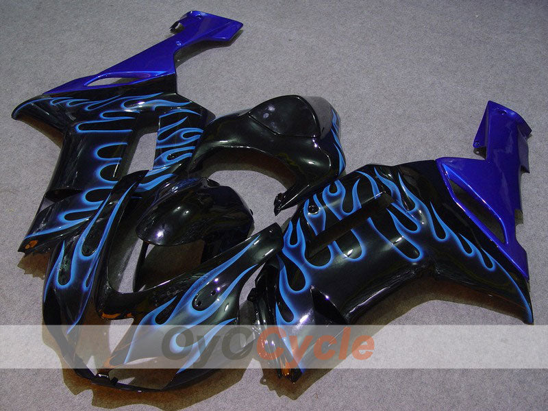 Injection Fairing kit for 07-08 NINJA ZX-6R - Blue, Black - Flame #OYO87901941