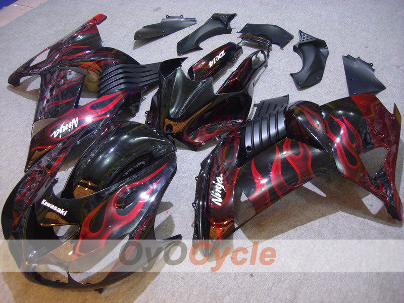 Injection Fairing kit for 06-11 NINJA ZX-14R - Red, Black - Flame #OYO87902004