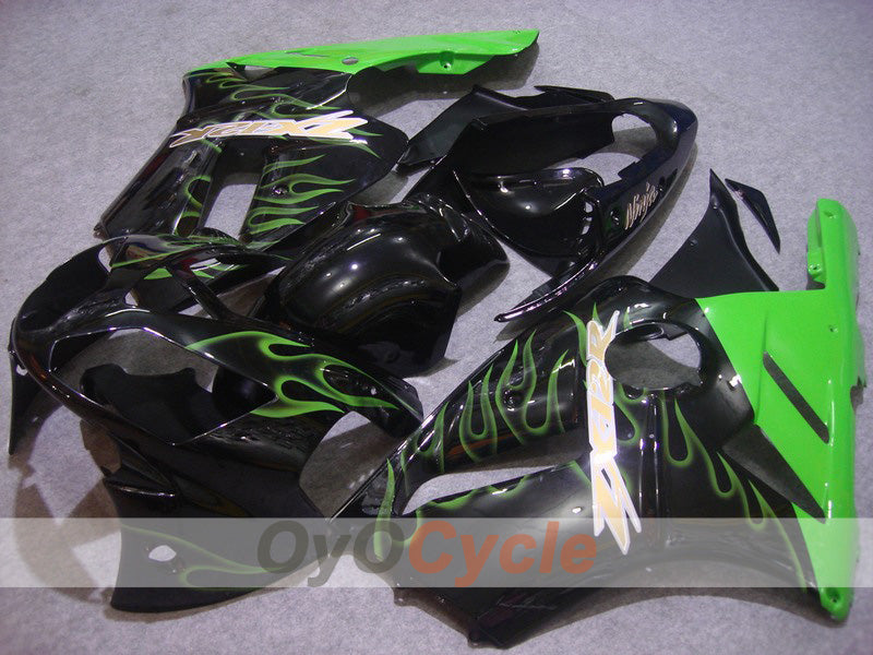 Injection Fairing kit for 02-05 NINJA ZX-12R - Green, Black - Flame #OYO87903090 Main image
