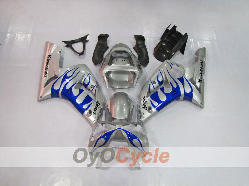 Injection Fairing kit for 03-04 NINJA ZX-6R - Blue, Silver - Flame #OYO87901797 Secondary image