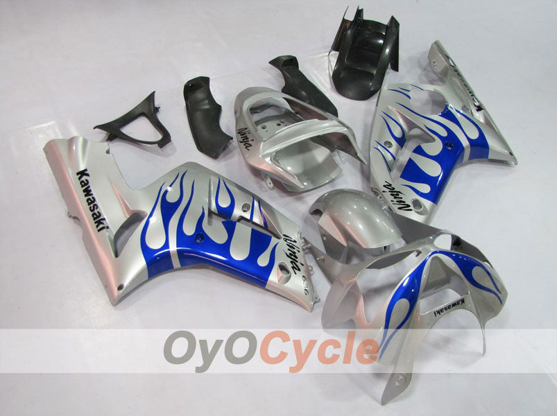 Injection Fairing kit for 03-04 NINJA ZX-6R - Blue, Silver - Flame #OYO87901797