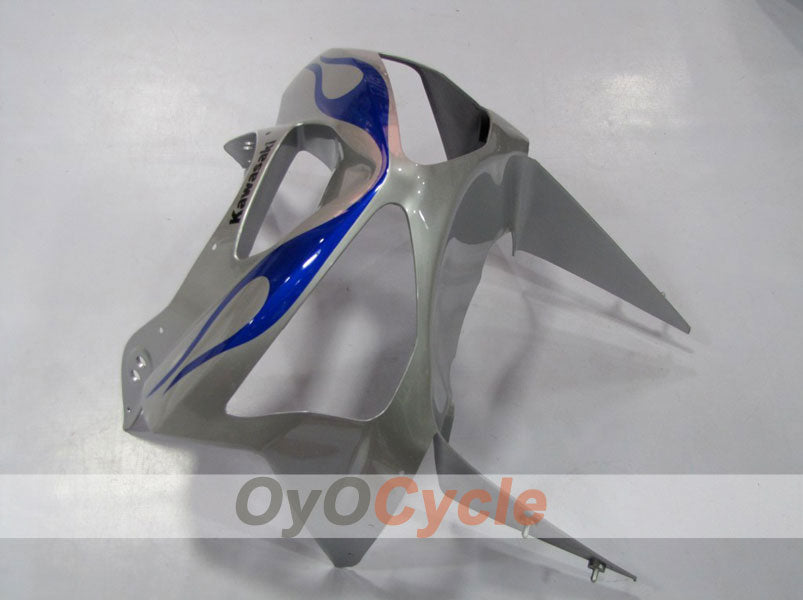 Injection Fairing kit for 03-04 NINJA ZX-6R - Blue, Silver - Flame #OYO87901797