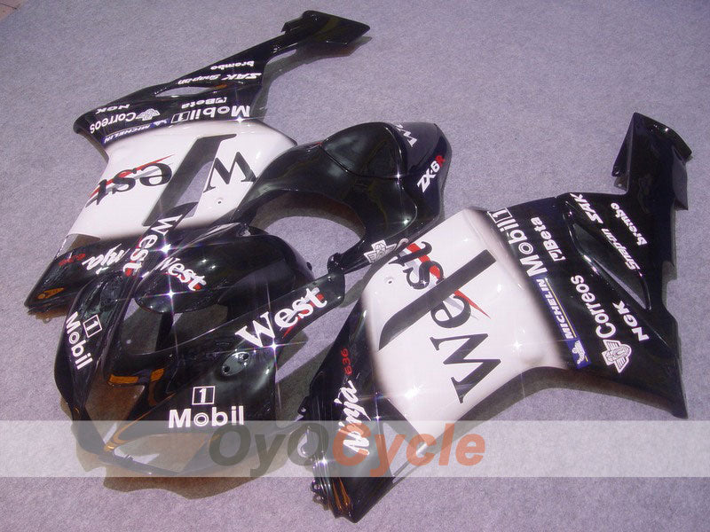 Injection Fairing kit for 07-08 NINJA ZX-6R - White, Black - West #OYO87901974 Main image