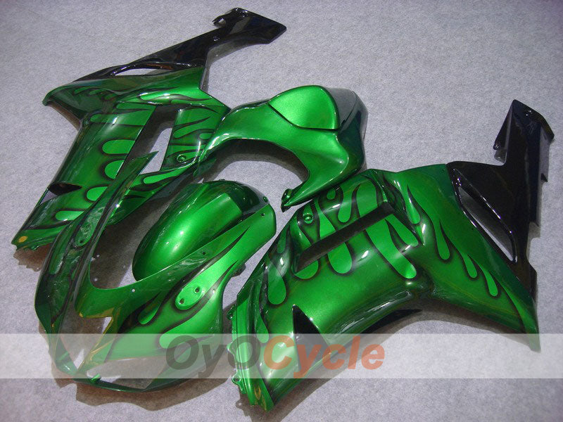 Injection Fairing kit for 07-08 NINJA ZX-6R - Green, Black - Flame #OYO87901935 Main image