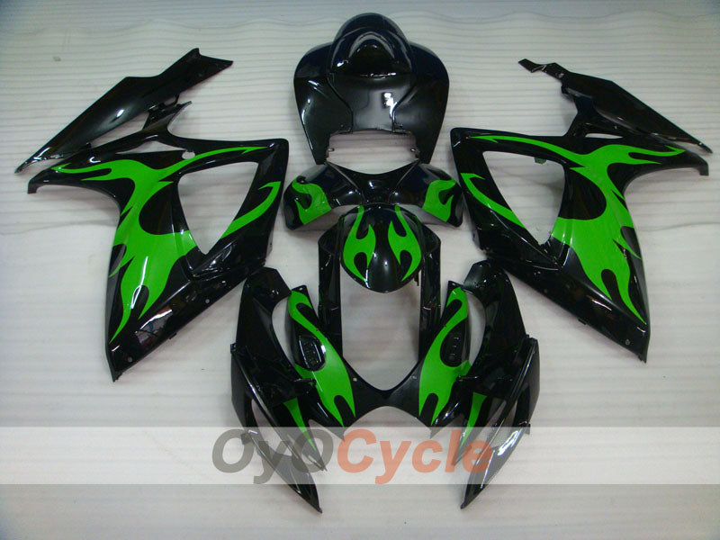 Injection Fairing kit for 06-07 GSX R600 - Green, Black - Flame #OYO87901500