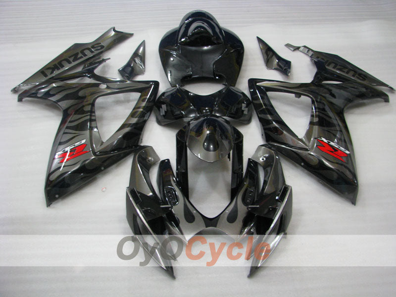 Injection Fairing kit for 06-07 GSX R600 - Black, Silver - Flame #OYO87901502