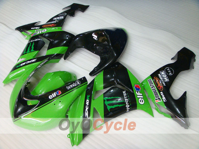 Injection Fairing kit for 06-07 NINJA ZX-10R - Green, Black - Monster #OYO87901627