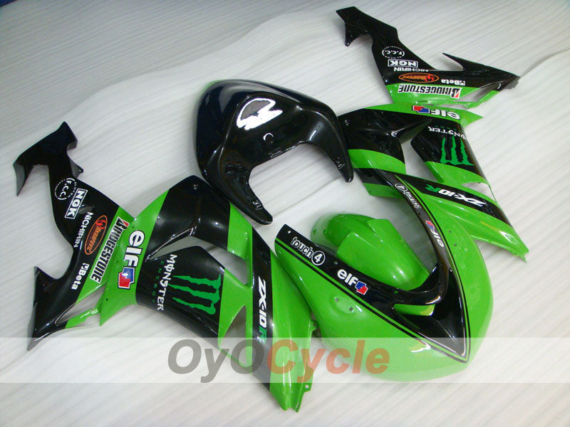 Injection Fairing kit for 06-07 NINJA ZX-10R - Green, Black - Monster #OYO87901627