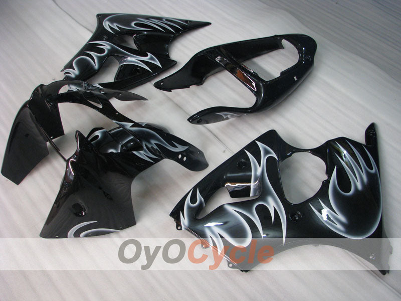 Injection Fairing kit for 00-02 NINJA ZX-6R - White, Black - Flame #OYO87901714