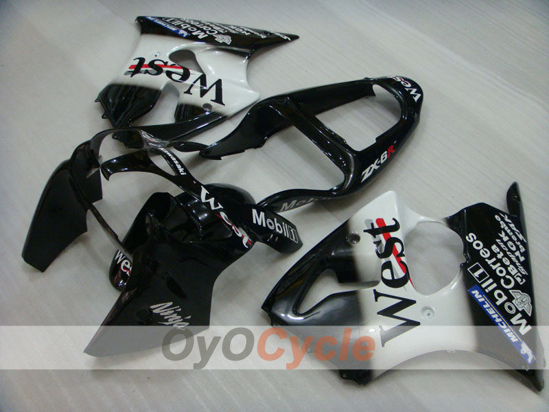 Injection Fairing kit for 00-02 NINJA ZX-6R - White, Black - West #OYO87901752