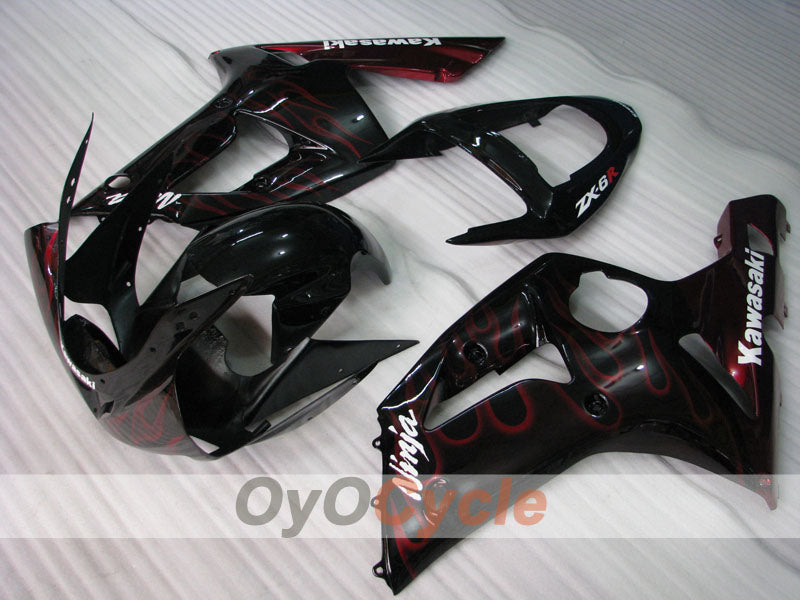 Injection Fairing kit for 03-04 NINJA ZX-6R - Red, Black - Flame #OYO87901804