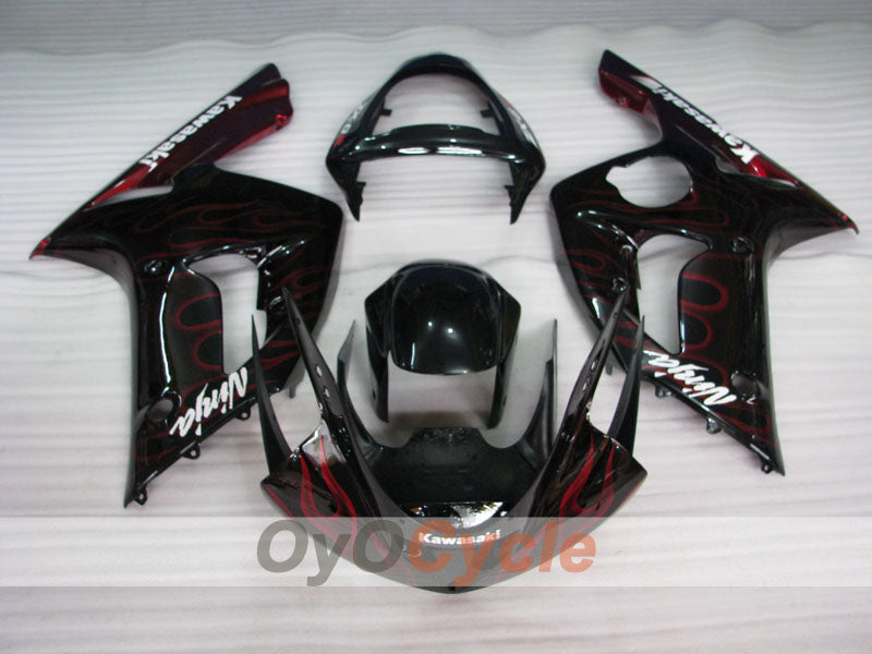 Injection Fairing kit for 03-04 NINJA ZX-6R - Red, Black - Flame #OYO87901804