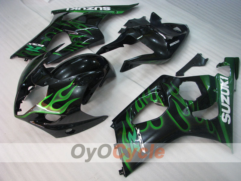 Injection Fairing kit for 03-04 GSX R1000 - Green, Black - Flame #OYO87901829