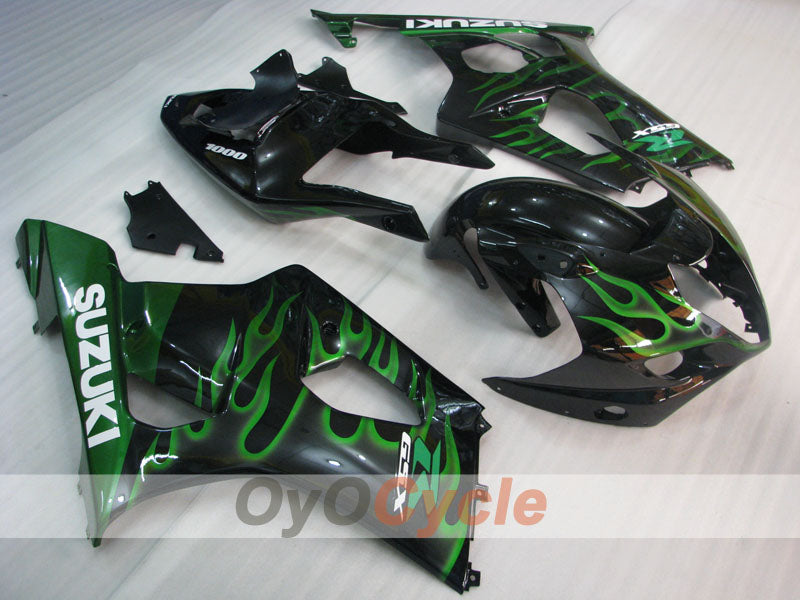 Injection Fairing kit for 03-04 GSX R1000 - Green, Black - Flame #OYO87901829
