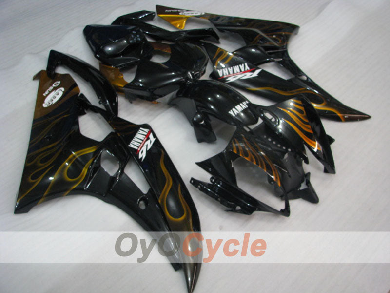 Injection Fairing kit for 06-07 YZF-R6 - Black, Gold - Flame #OYO87905884 Main image