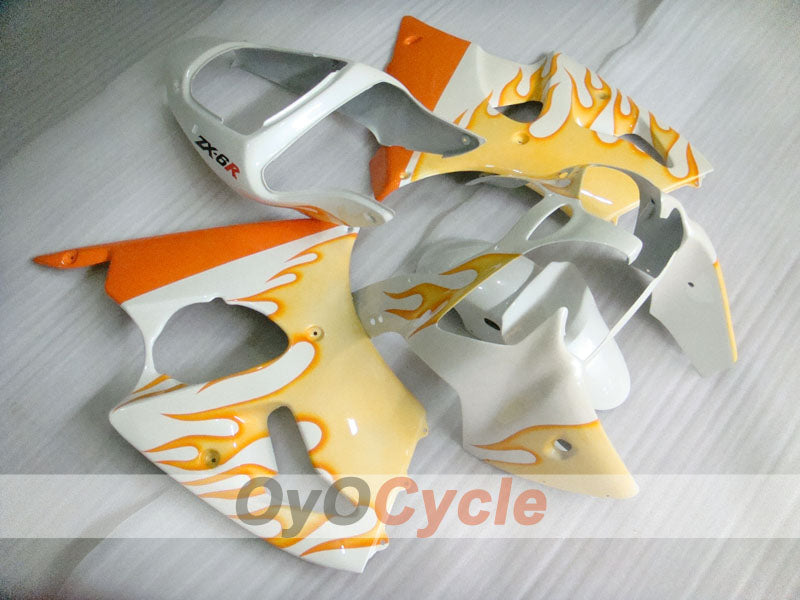 Injection Fairing kit for 00-02 NINJA ZX-6R - Orange, White - Flame #OYO87906030