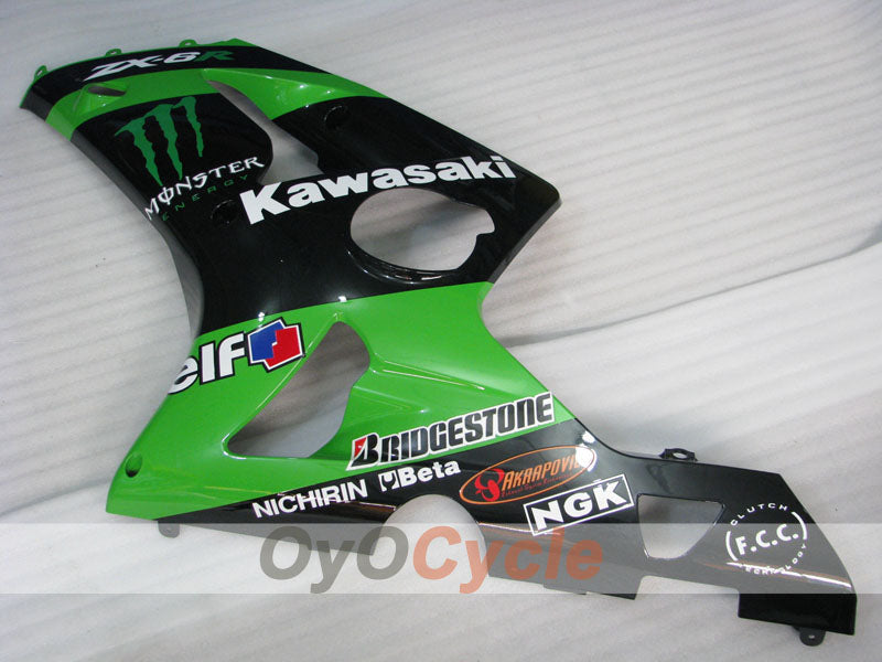 Injection Fairing kit for 03-04 NINJA ZX-6R - Green, Black - Monster #OYO87906043