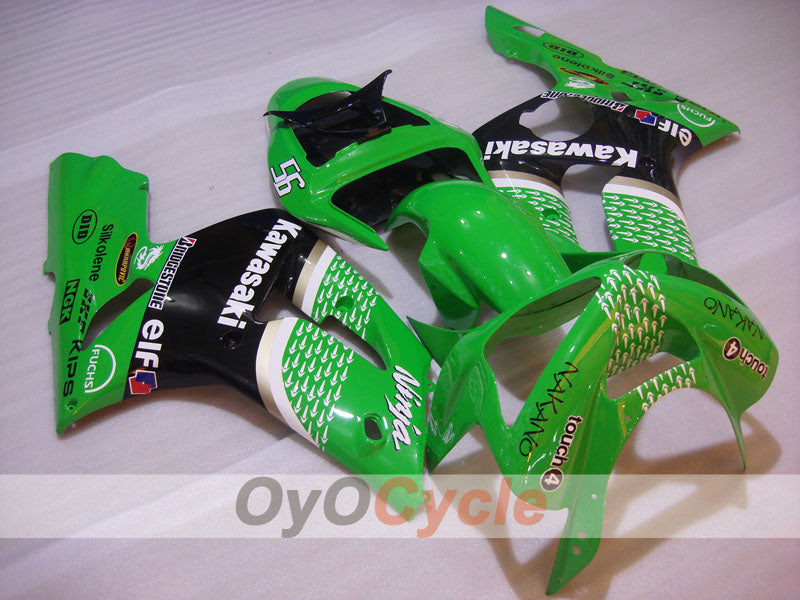 Injection Fairing kit for 03-04 NINJA ZX-6R - Green, Black - Nakano #OYO87906045 Main image