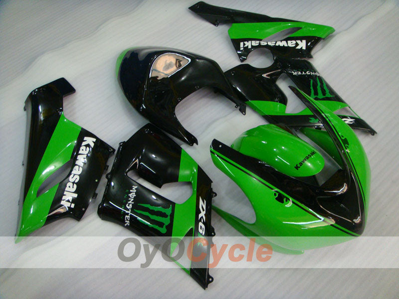 Injection Fairing kit for 05-06 NINJA ZX-6R - Green, Black - Monster #OYO87906052 Main image