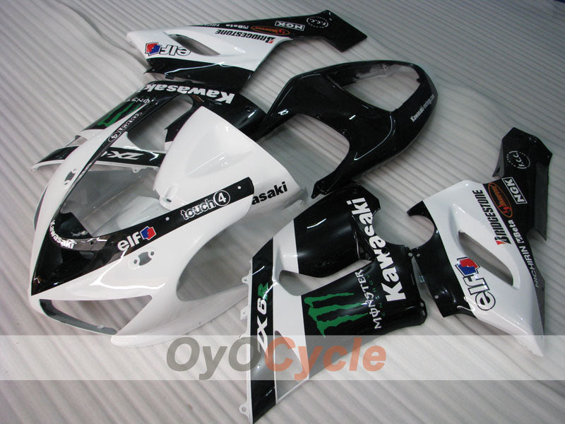 Injection Fairing kit for 05-06 NINJA ZX-6R - White, Black - Monster #OYO87906054