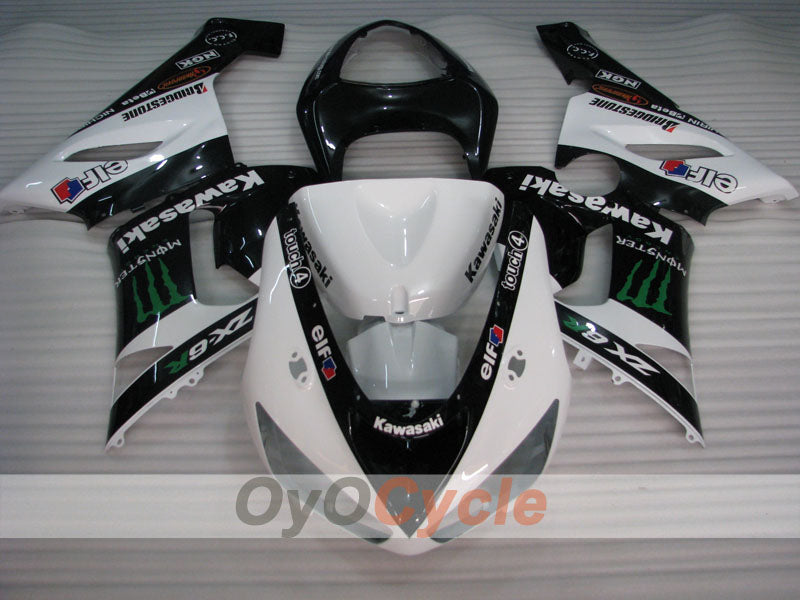 Injection Fairing kit for 05-06 NINJA ZX-6R - White, Black - Monster #OYO87906054